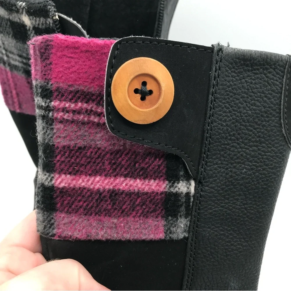 Keen Darby Boots Girls Black Pink Plaid Knee High Boots Sz 10 Leather Full‎ Zip